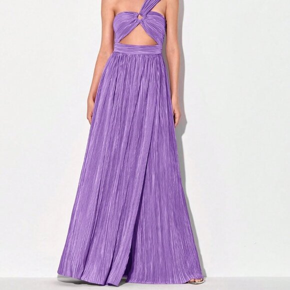 Mauve Purple Sexy Women's Pleated Asymmetrical Pink Maxi Dress - Picture 4 of 6